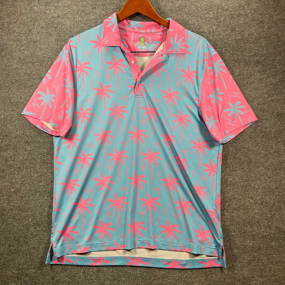 Chubbies Tropical Palm Polo in Blue and Pink